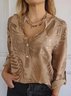 Women's Long Sleeve T-shirt Spring/Fall White Plain Printing V Neck Daily Going Out Casual Top