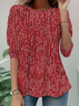 Women's Long Sleeve T-shirt Spring/Fall Red Abstract Stripes Printing Jersey Crew Neck Daily Going Out Casual Top