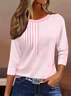 Women's Three Quarter Sleeve T-shirt Spring/Fall Pink Striped Crew Neck Daily Going Out Casual Top