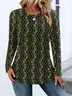 Women Casual Color Block Spring/Fall Polyester Micro-Elasticity Regular Fit Long Sleeve Regular Regular T-shirts