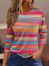 Women's Three Quarter Sleeve T-shirt Spring/Fall As Picture Striped Crew Neck Daily Going Out Casual Top