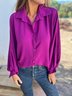 Women's Long Sleeve Shirt Spring/Fall Fuchsia Plain Split Joint Shawl Collar Dolman Sleeve Daily Going Out Casual Top