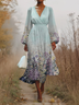 Regular Fit V Neck Puff Sleeve Floral Simple Dress