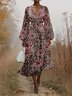 Puff Sleeve Simple V Neck Regular Fit Floral Dress