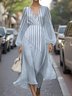 Puff Sleeve Geometric Regular Fit Semi Formal Dress