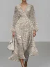 V Neck Botanical Pattern Puff Sleeve Regular Fit Semi Formal Dress