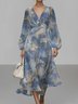 Gradient Pattern Puff Sleeve Semi Formal Regular Fit V Neck Dress