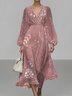 Puff Sleeve Regular Fit V Neck Leaf Street Dress