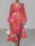 Floral Puff Sleeve V Neck Street Regular Fit Dress