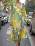 Gradient Pattern Puff Sleeve Semi Formal Dress