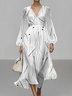 Abstract Polka Dots V Neck Sexy Puff Sleeve Regular Fit Dress