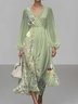 Puff Sleeve Floral Regular Fit V Neck Street Dress