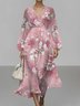 Street V Neck Floral Puff Sleeve Regular Fit Dress