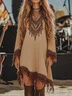 Vacation Ethnic Tassel V Neck Mini Dress