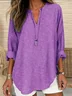 Women's Long Sleeve Blouse Spring/Fall Purple Striped Printing Cotton-Blend V Neck Daily Going Out Casual Top
