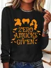 Holiday Round Neck Long Sleeve Halloween Letter Print T-Shirt