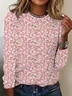 Women Simple Floral Spring/Fall Daily Loose Jersey Long Sleeve Regular Regular T-shirts