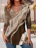 Women's Long Sleeve T-shirt Spring/Fall Brown Abstract Printing Jersey V Neck Daily Going Out Casual Top