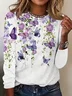 Women Simple Butterfly Spring/Fall Daily Loose Jersey Crew Neck H-Line Regular T-shirts