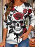 Halloween Women's Abstract Vintage Long Sleeve Crew Neck T-Shirt