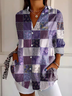 Women's Long Sleeve Shirt Spring/Fall Purple Floral Buckle Shirt Collar Regular Sleeve Daily Going Out Casual Top