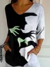 Women's Halloween Print Casual V-Neck T-Shirt