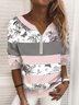 Women's Floral Print Casual Long Sleeve Zipper Sweatshirt