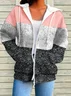 Women's Colorblock Printed Casual Long Sleeve Zipper Hooded Sweatshirt Jacket