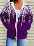 Women's Floral Print Casual Long Sleeve Zipper Hooded Sweatshirt Jacket