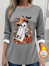 Women's Thickened Pullover Halloween Pattern Casual Comfort Long Sleeve Crew Neck Regular Fit Top