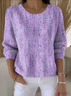 Regular Fit Crew Neck Plants Casual Sweater