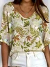 Women's Ribbed T-Shirt Casual Comfort 3/4 Sleeves Regular Top
