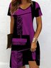 Colorblock V Neck Casual Dress With No
