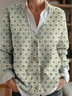 Women's Retro Floral Pattern V-Neck Cardigan Casual Comfort Regular Sweatshirt Jacket