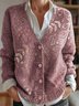 Women's Artistic Floral Pattern V-Neck Cardigan Casual Comfort Regular Sweatshirt Jacket