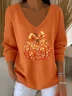 Women's Long Sleeve T-shirt Spring/Fall Orange Halloween (pumpkin) Printing V Neck Daily Going Out Casual Top