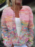 Women's Abstract Print Casual Long Sleeve Button Cardigan Sweater