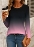 Women's Long Sleeve T-shirt Spring/Fall Black-pink Ombre Printing Jersey Crew Neck Daily Going Out Casual Top