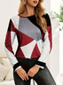 Women's Long Sleeve T-shirt Spring/Fall Red Abstract Printing Jersey Crew Neck Daily Going Out Casual Top