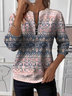 Women's Geometric Gradient Pattern Long Sleeve Front Center Zipper Casual Sweatshirt Regular Top