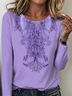 Women's Retro Pattern Round Neck Long Sleeve T-Shirt Regular Top