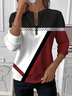 Women's Geometric Colorblock Pattern Long Sleeve Front Center Zipper Casual Sweatshirt Regular Top