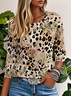 Women's Three Quarter Sleeve T-shirt Spring/Fall Khaki Leopard Crew Neck Daily Going Out Casual Top