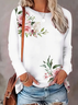 Women's Long Sleeve T-shirt Spring/Fall White Floral Printing Jersey Crew Neck Daily Going Out Casual Top