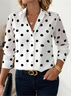 Women's Long Sleeve Shirt Spring/Fall White Polka Dots Buckle Shirt Collar Regular Sleeve Daily Going Out Casual Top
