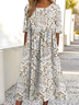 Women's Round Neck Printed Dress Is Fashionable And Elegant With A Loose Swing Style