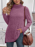 Women's Long Sleeve T-shirt Spring/Fall Fuchsia Plain Split Joint Turtleneck Daily Going Out Vintage Top