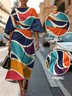 Dolman Sleeve Regular Fit Street Crew Neck Geometric Dress With Belt
