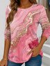 Women's Long Sleeve T-shirt Spring/Fall Pink Abstract Printing Jersey Crew Neck Daily Going Out Casual Top