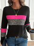 Women's Long Sleeve T-shirt Spring/Fall Black Leopard Printing Jersey Crew Neck Daily Going Out Casual Top